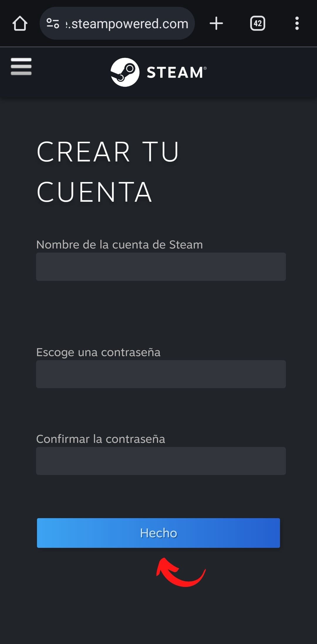 como crear una cuenta steam