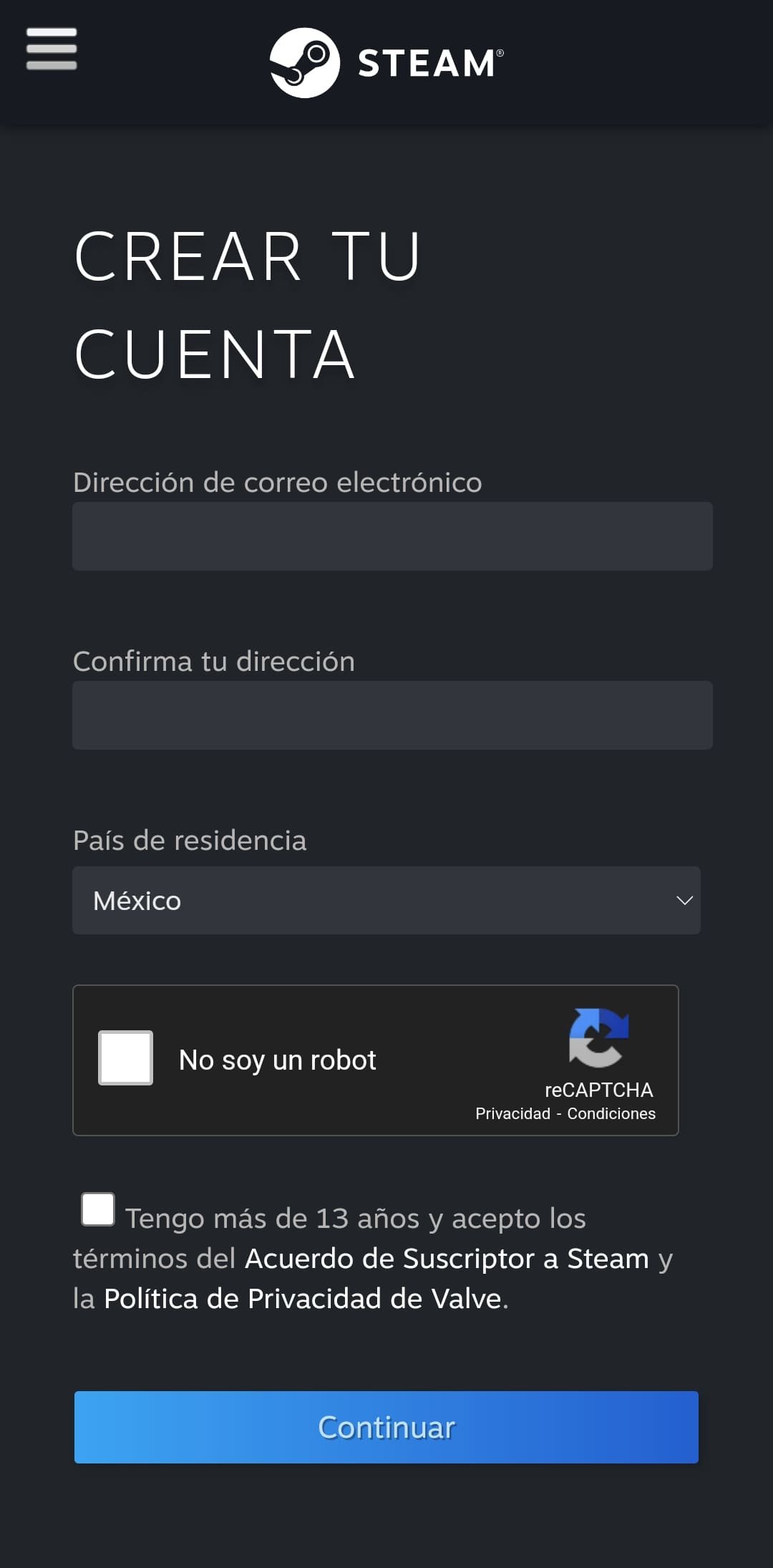 steam como crear cuenta